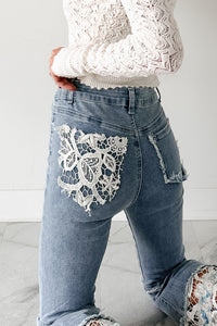 Beatrice Floral Crochet POL Flare Jeans (Denim) - NanaMacs