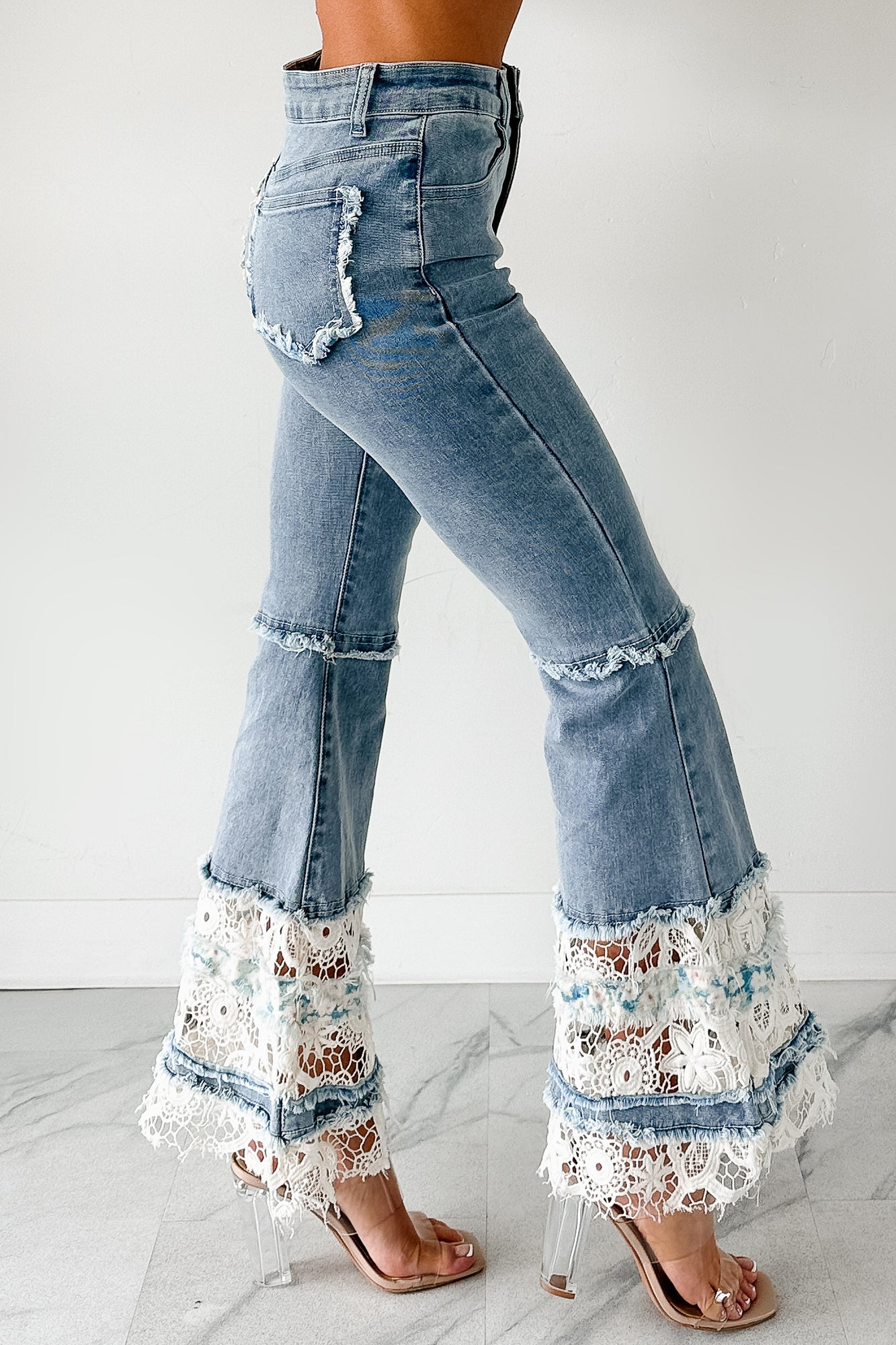 Beatrice Floral Crochet POL Flare Jeans (Denim) - NanaMacs