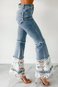 Beatrice Floral Crochet POL Flare Jeans (Denim) - NanaMacs