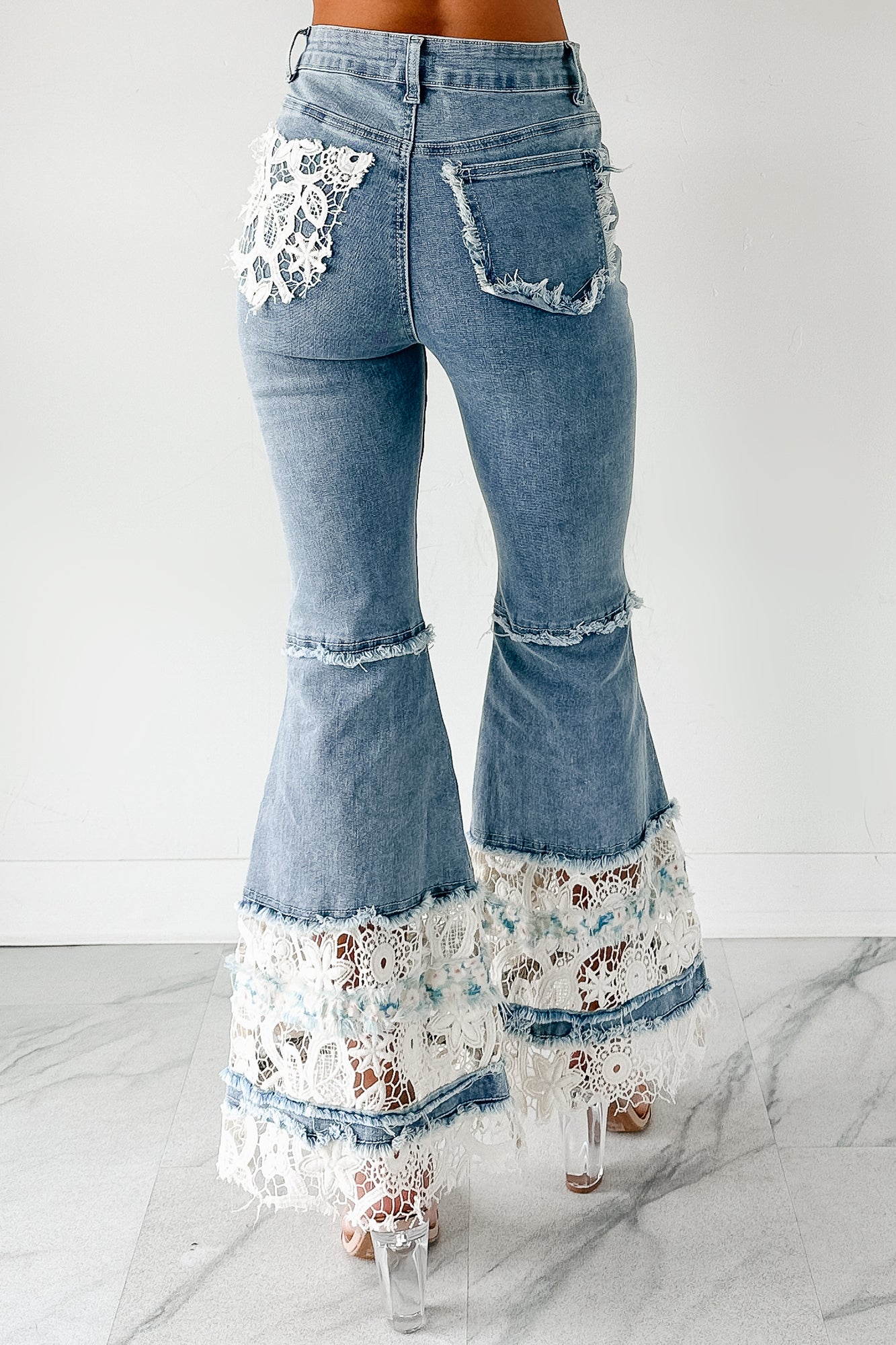Beatrice Floral Crochet POL Flare Jeans (Denim) - NanaMacs
