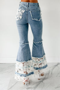 Beatrice Floral Crochet POL Flare Jeans (Denim) - NanaMacs