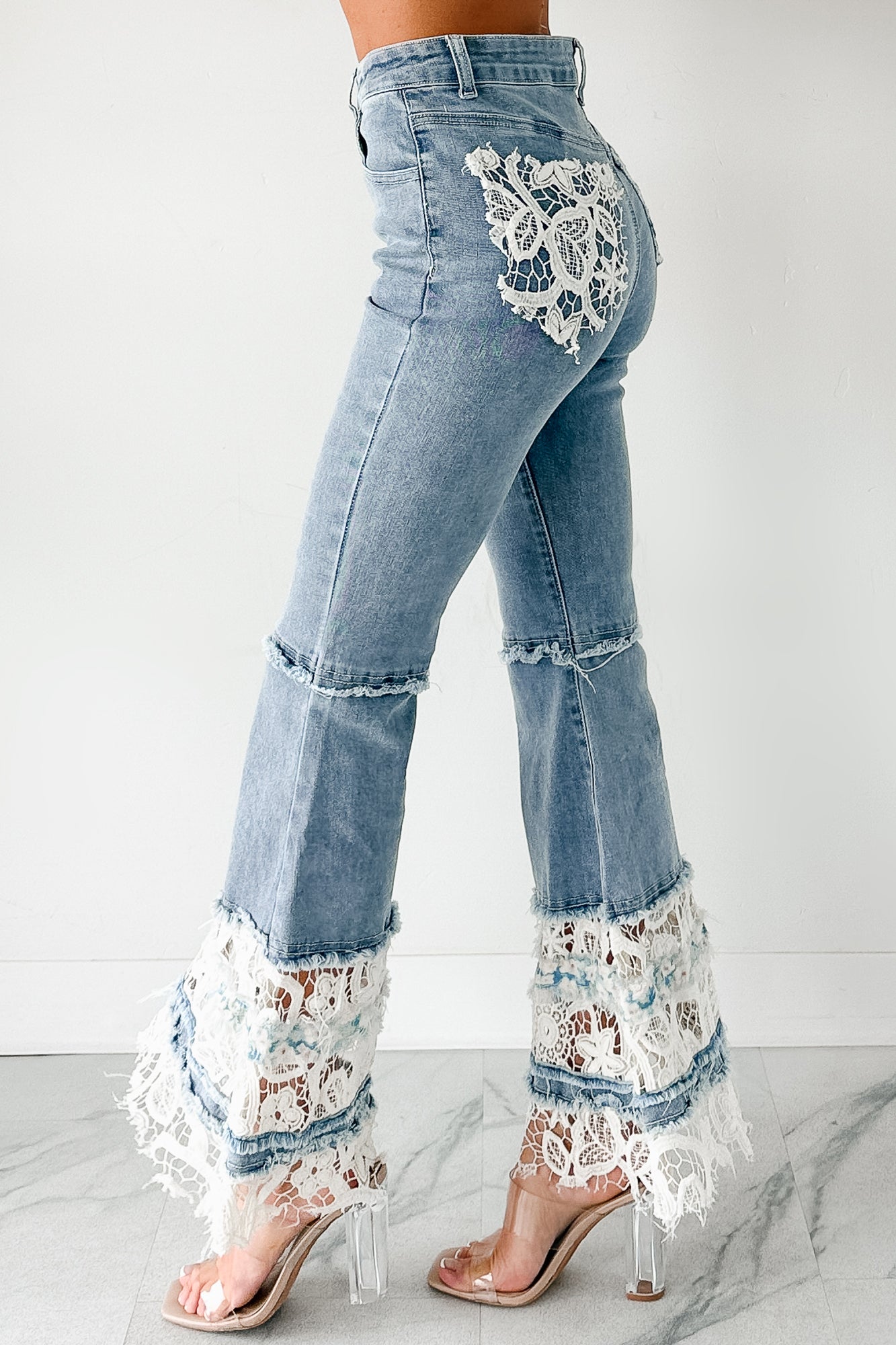 Beatrice Floral Crochet POL Flare Jeans (Denim) - NanaMacs