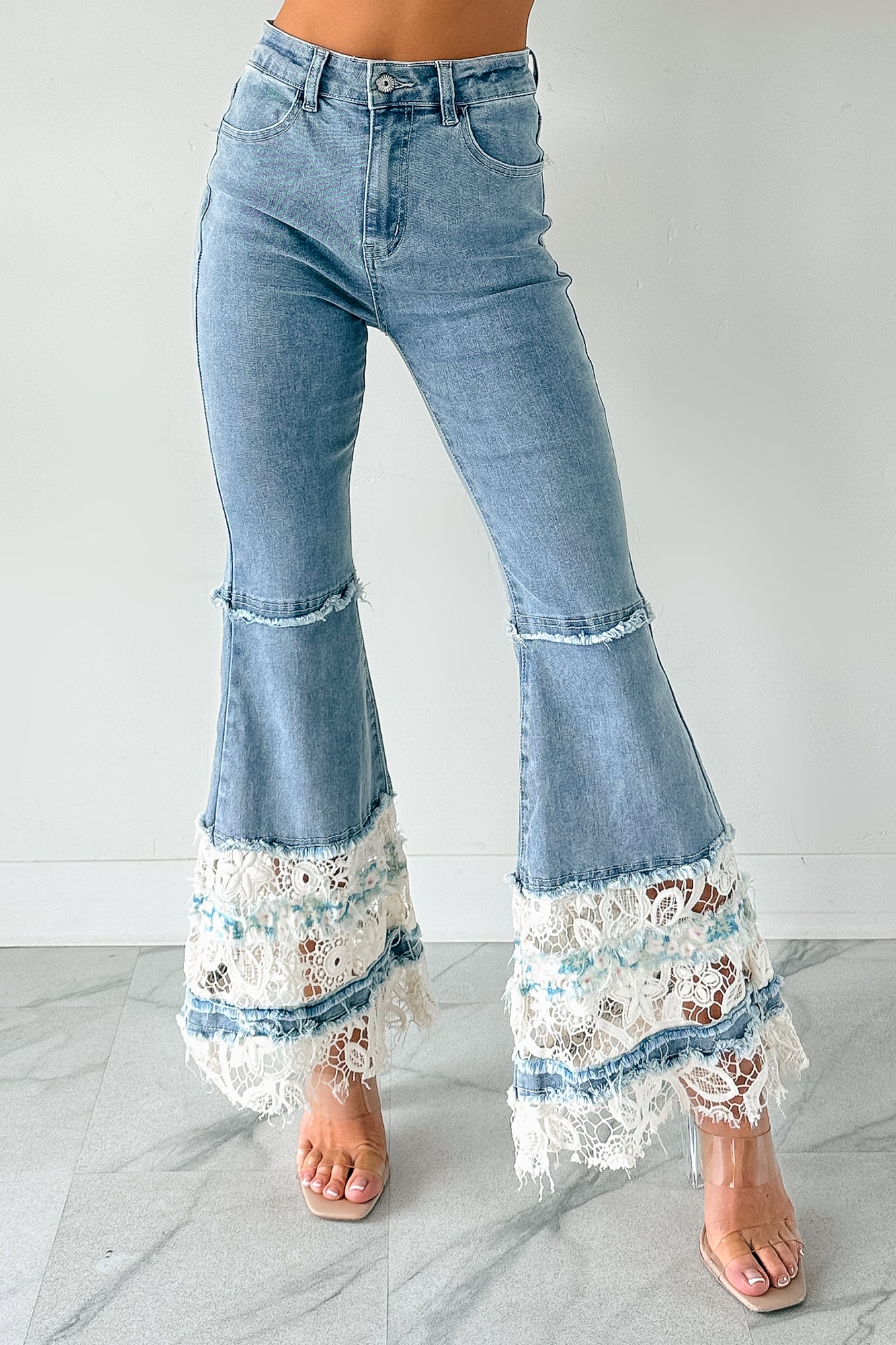 Beatrice Floral Crochet POL Flare Jeans (Denim) - NanaMacs
