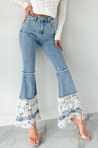 Beatrice Floral Crochet POL Flare Jeans (Denim) - NanaMacs