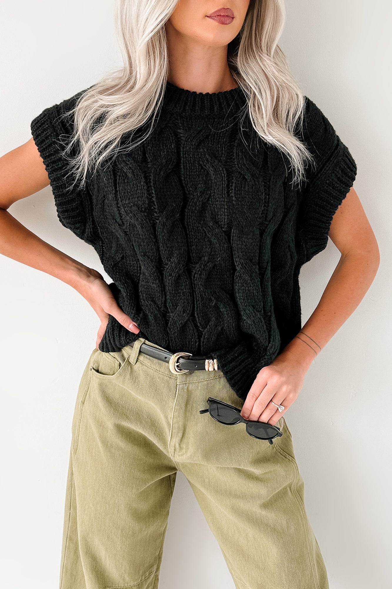 Don't Envy Me Cable Knit Sweater Vest (Black) - NanaMacs