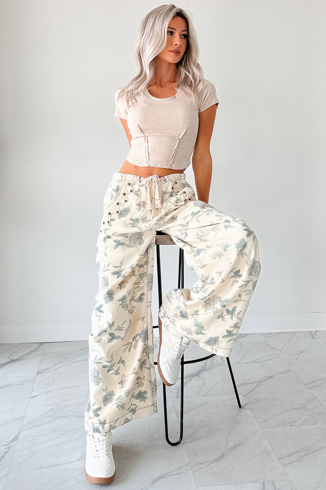 Lorelei Wide Leg Floral POL Jeans (Cream/Floral) · NanaMacs