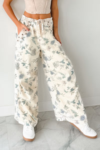 Lorelei Wide Leg Floral POL Jeans (Cream/Floral) - NanaMacs