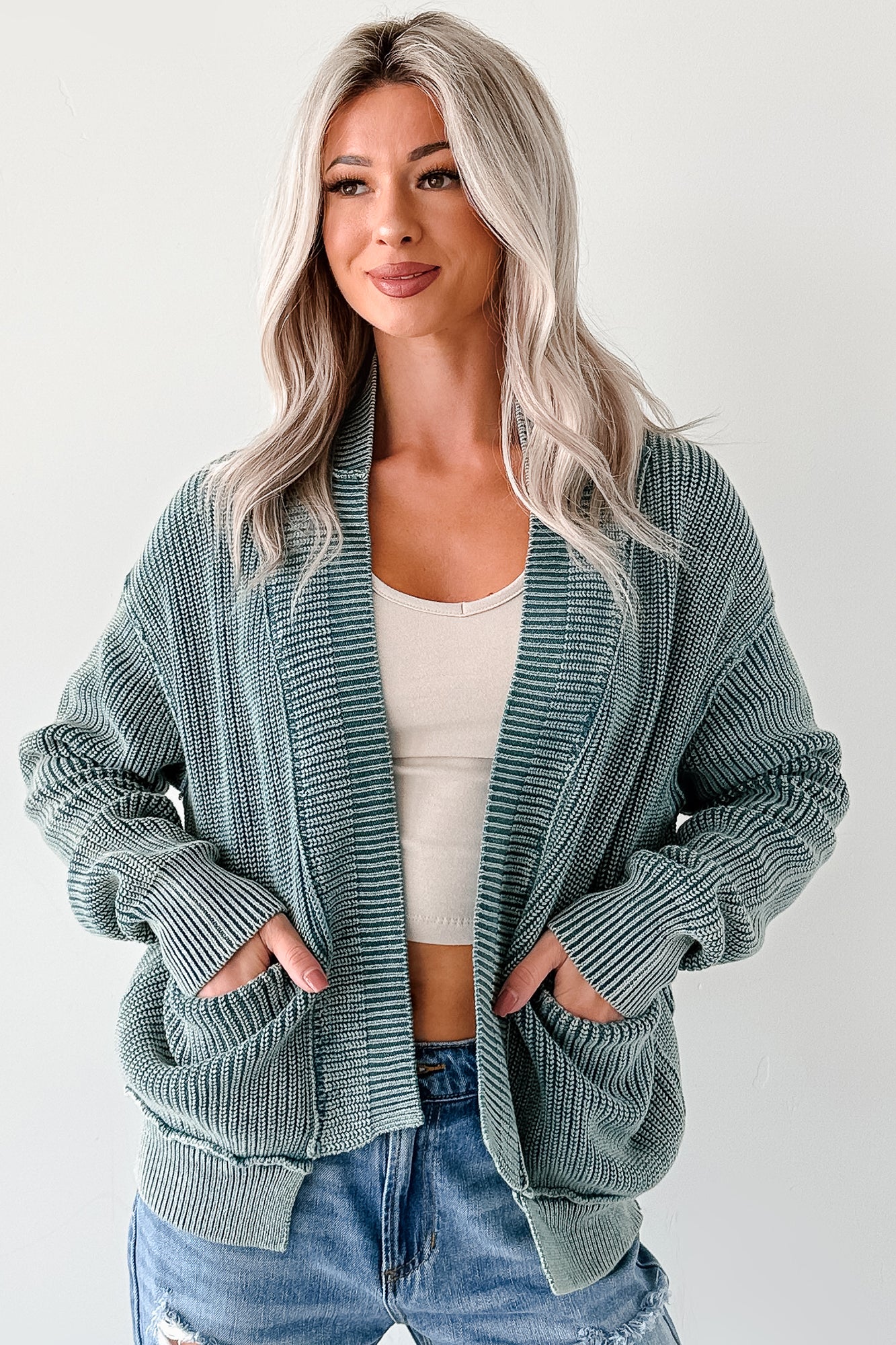 Dream Wear Zenana Washed Knit Cardigan (Ash Jade) · NanaMacs