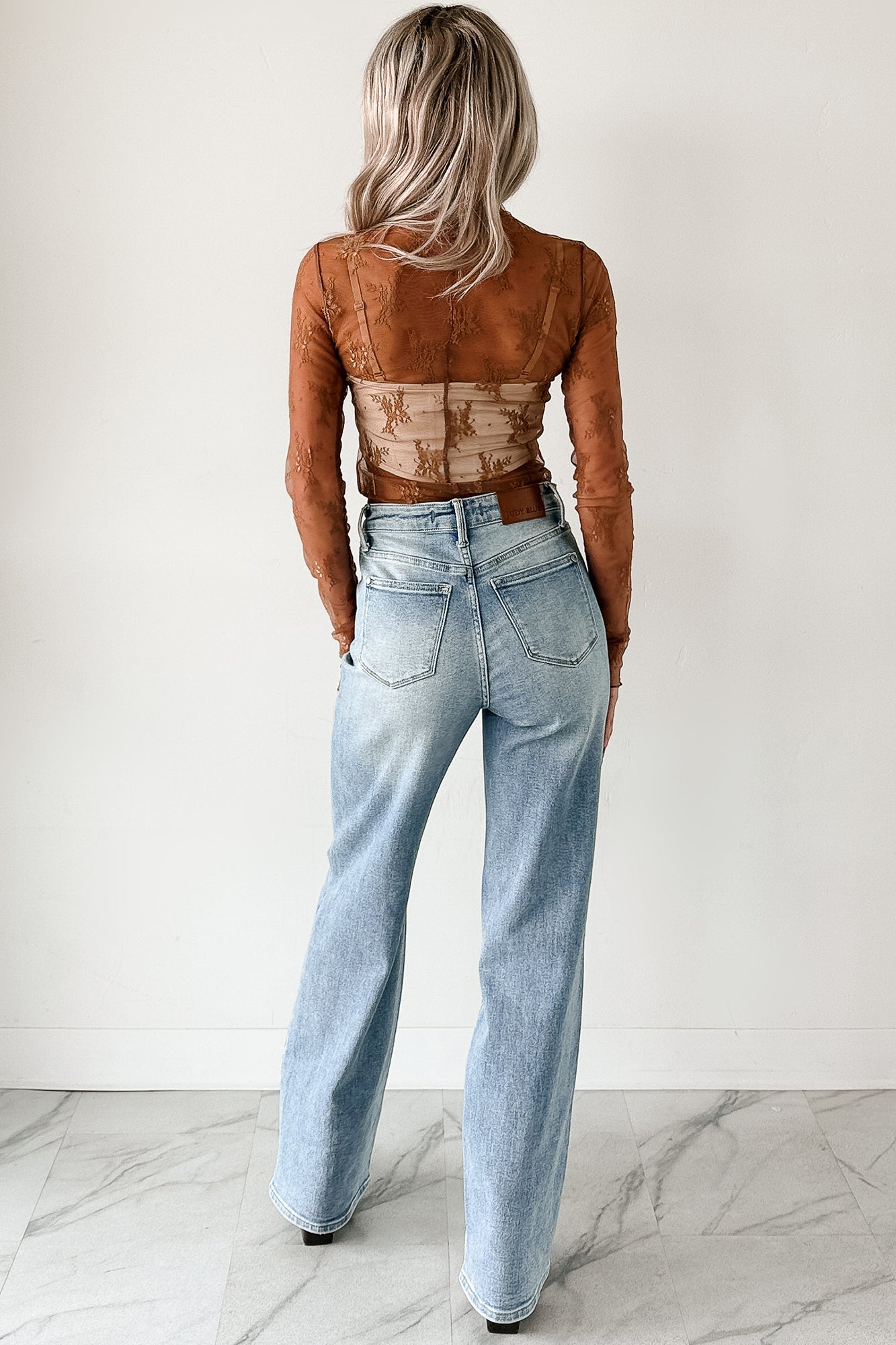 Living For The Likes Lace Long Sleeve Top (Mocha) - NanaMacs