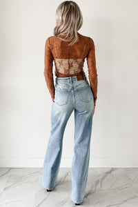 Living For The Likes Lace Long Sleeve Top (Mocha) - NanaMacs