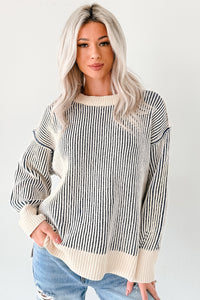 Snug Haven Two Tone Zenana Sweater (Light Navy) - NanaMacs