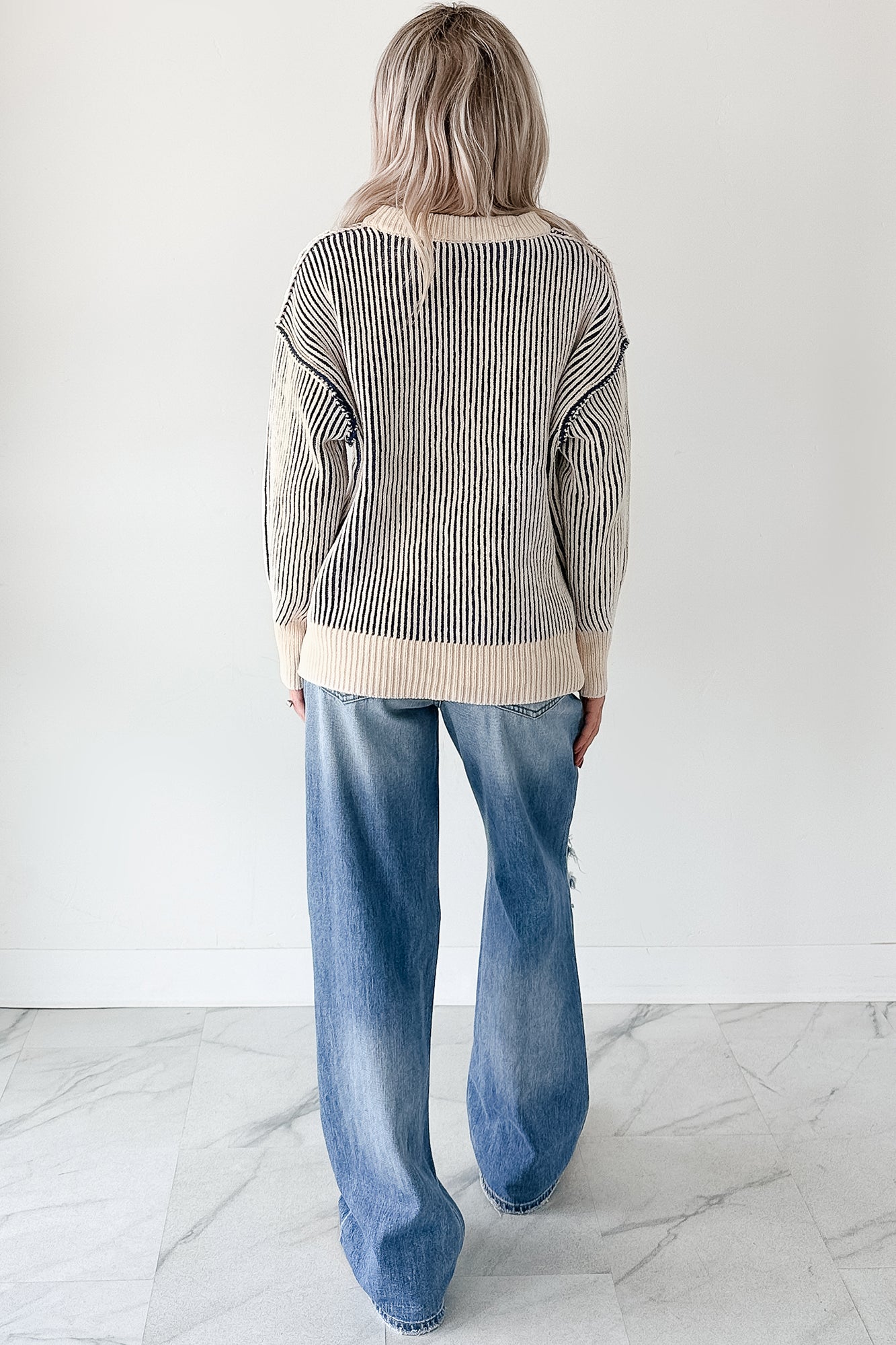 Snug Haven Two Tone Zenana Sweater (Light Navy) - NanaMacs