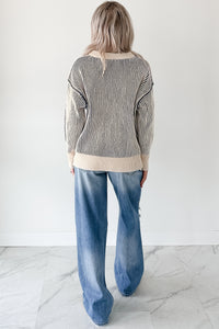 Snug Haven Two Tone Zenana Sweater (Light Navy) - NanaMacs
