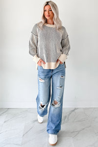 Snug Haven Two Tone Zenana Sweater (Light Navy) - NanaMacs