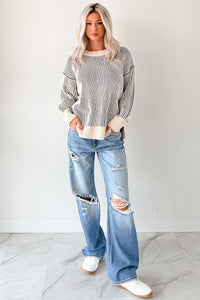 Snug Haven Two Tone Zenana Sweater (Light Navy) - NanaMacs