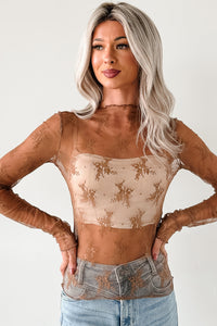 Living For The Likes Lace Long Sleeve Top (Mocha) - NanaMacs