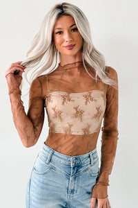 Living For The Likes Lace Long Sleeve Top (Mocha) - NanaMacs