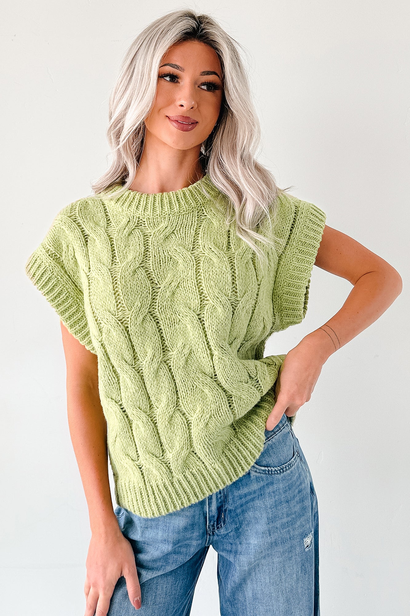 Don't Envy Me Cable Knit Sweater Vest (Fern) - NanaMacs