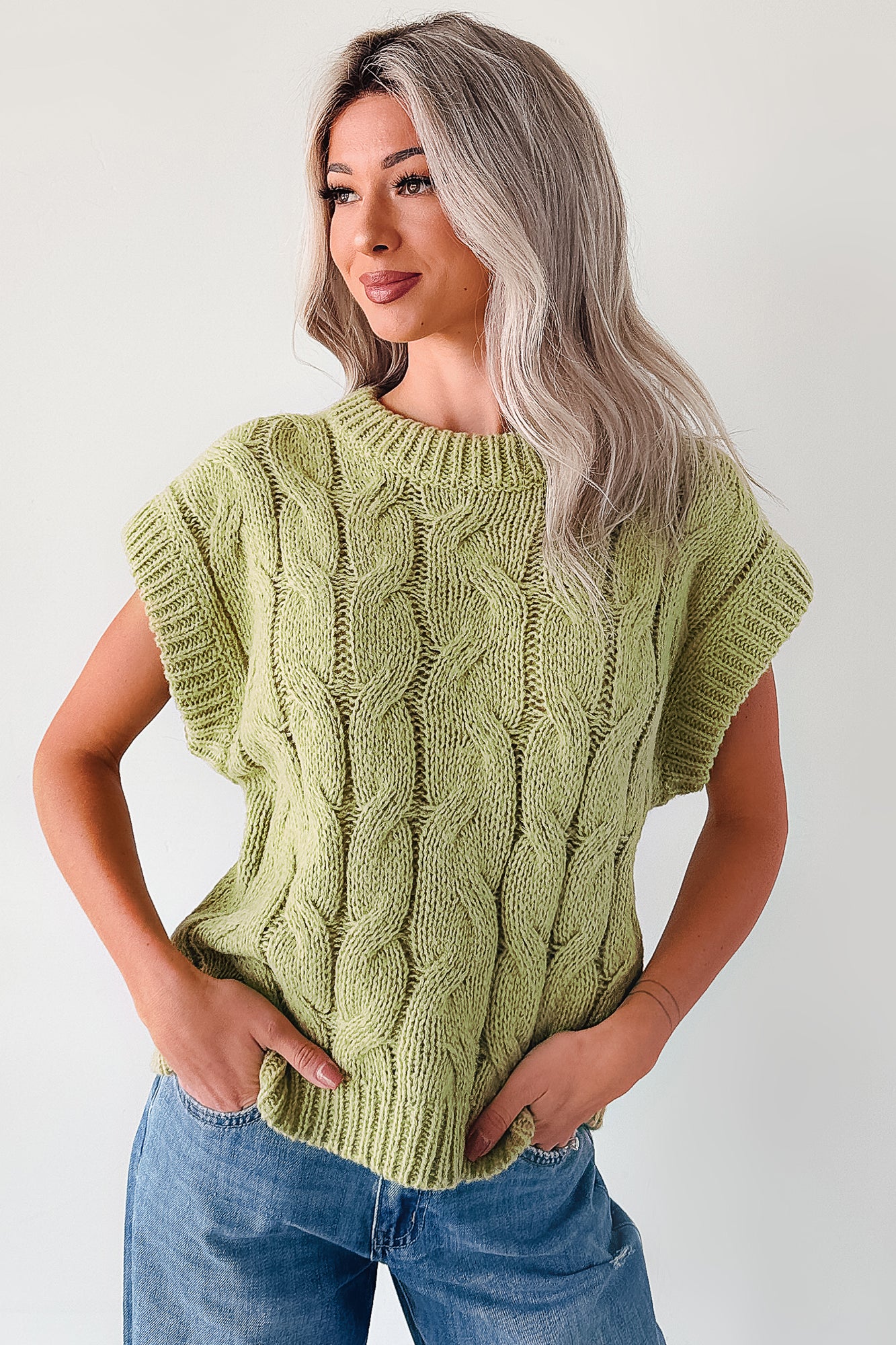 Don't Envy Me Cable Knit Sweater Vest (Fern) - NanaMacs