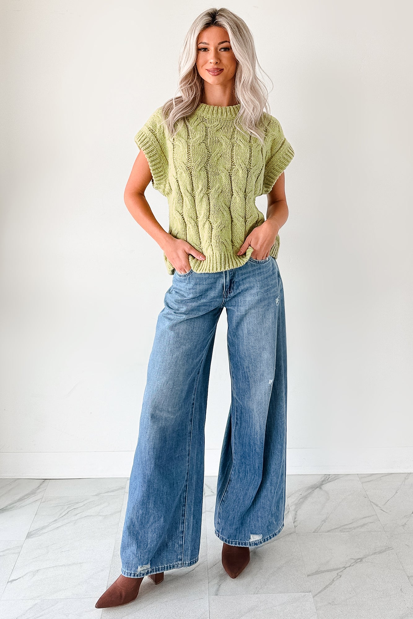 Don't Envy Me Cable Knit Sweater Vest (Fern) - NanaMacs