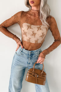 Living For The Likes Lace Long Sleeve Top (Mocha) - NanaMacs
