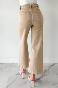 Maizie Tummy Control Wide Leg Cropped Risen Jeans (Latte) - NanaMacs