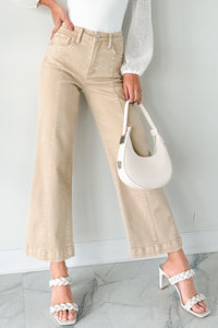 Maizie Tummy Control Wide Leg Cropped Risen Jeans (Latte) - NanaMacs