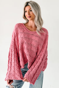 Making My Way Cable Knit POL Sweater (Pink) - NanaMacs