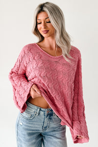Making My Way Cable Knit POL Sweater (Pink) - NanaMacs