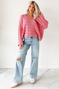 Making My Way Cable Knit POL Sweater (Pink) - NanaMacs