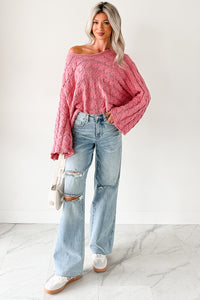 Making My Way Cable Knit POL Sweater (Pink) - NanaMacs