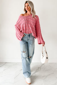 Making My Way Cable Knit POL Sweater (Pink) - NanaMacs