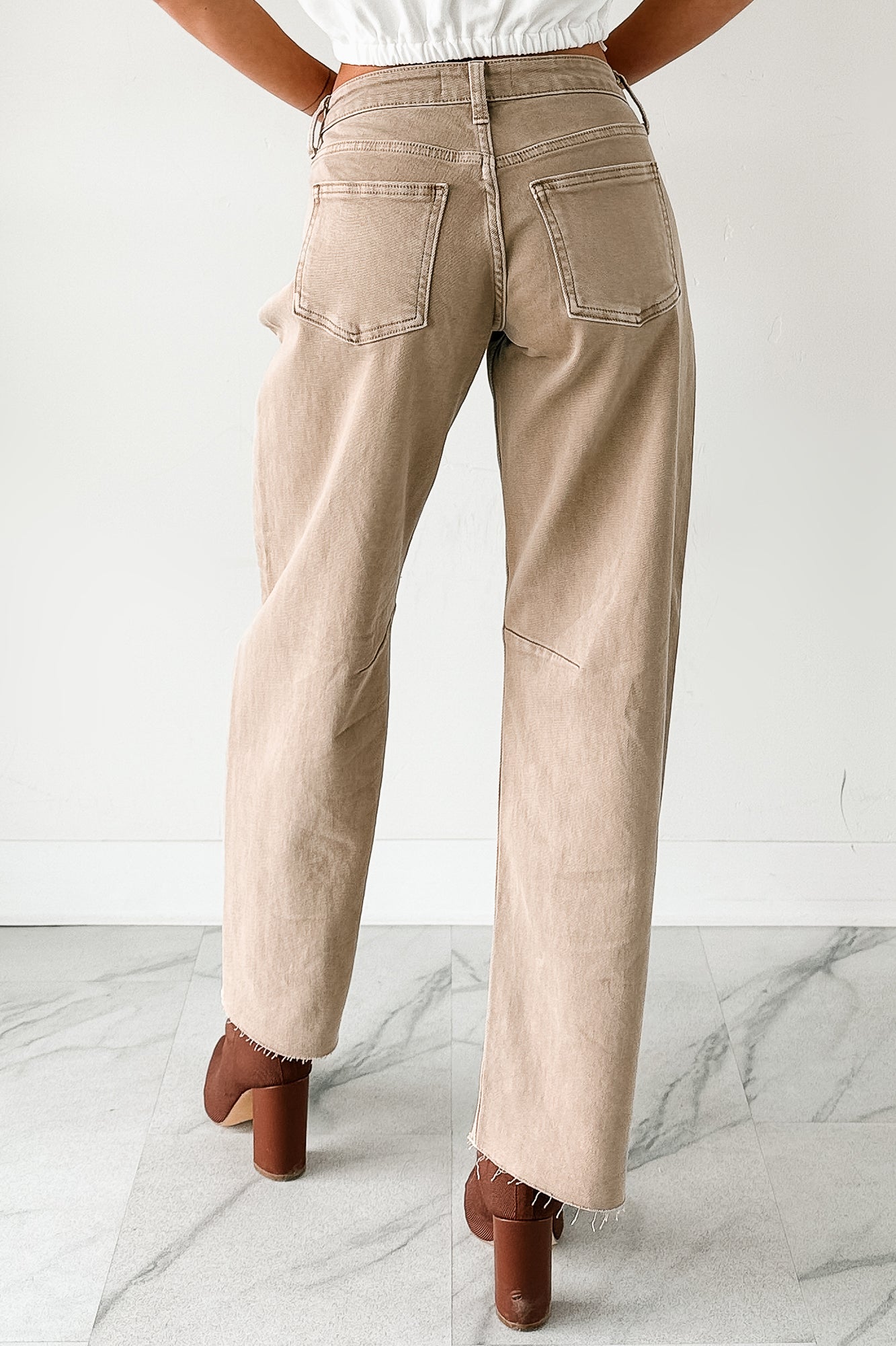 Always Next To Me Mid Rise Barrel Jeans (Vintage Khaki) - NanaMacs