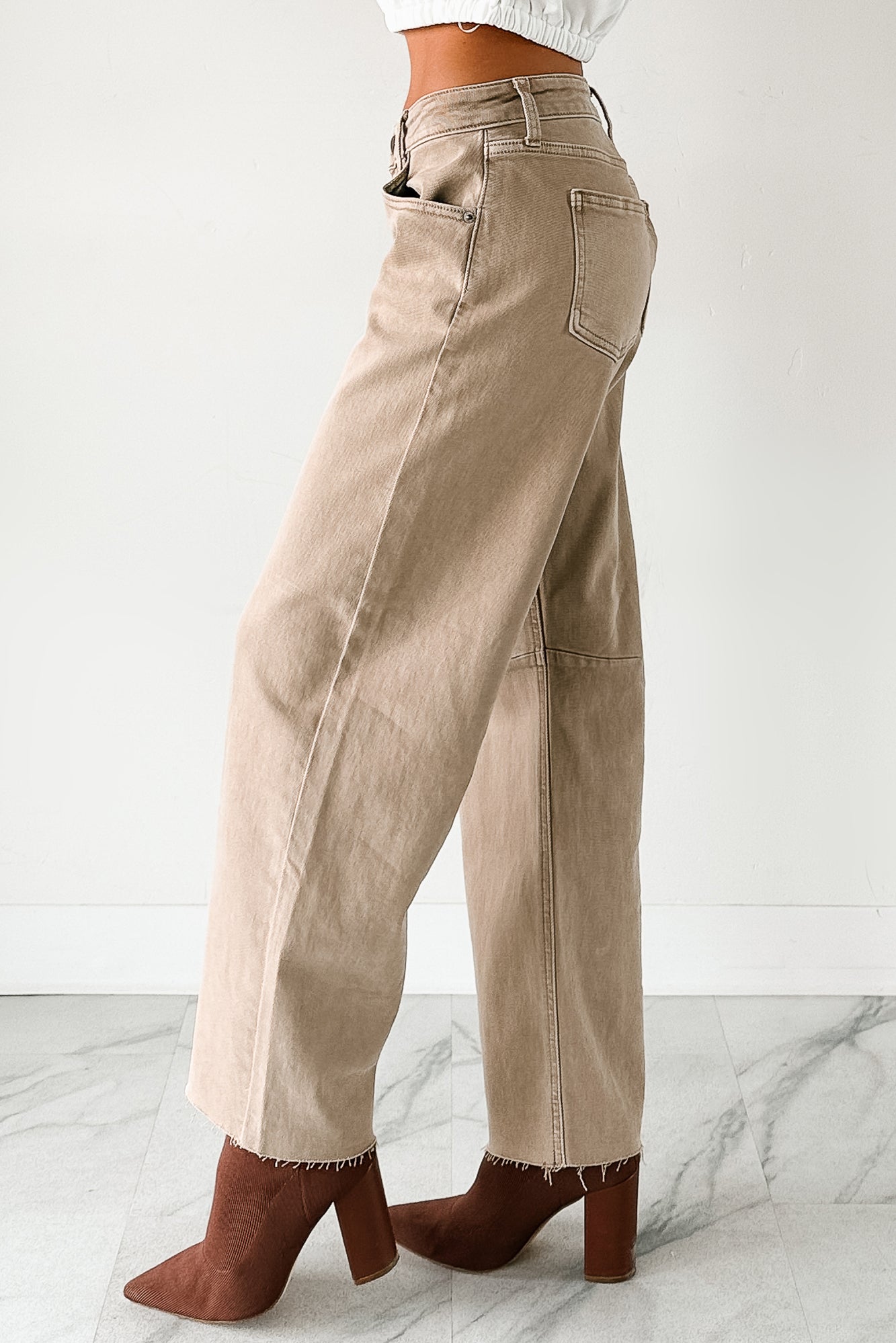 Always Next To Me Mid Rise Barrel Jeans (Vintage Khaki) - NanaMacs