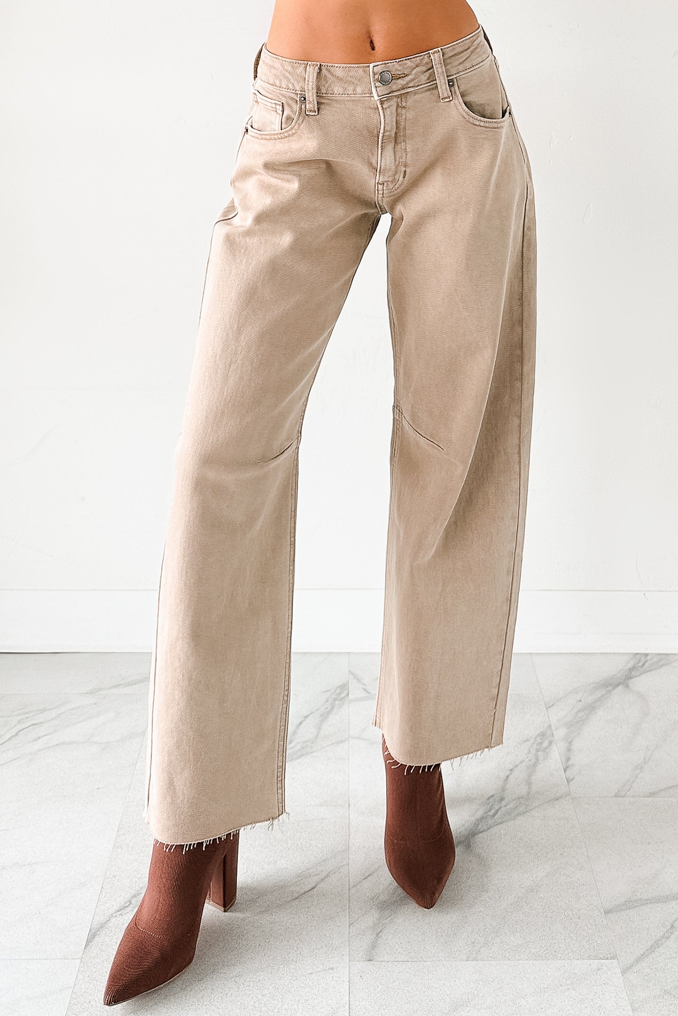 Always Next To Me Mid Rise Barrel Jeans (Vintage Khaki) - NanaMacs