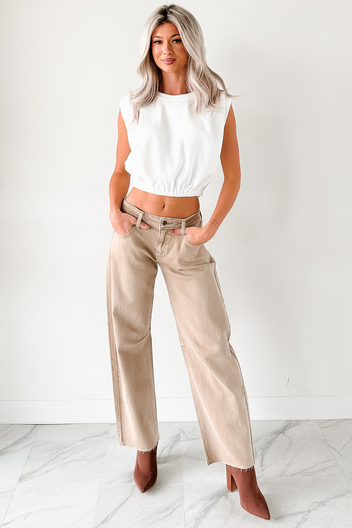 Always Next To Me Mid Rise Barrel Jeans (Vintage Khaki) - NanaMacs