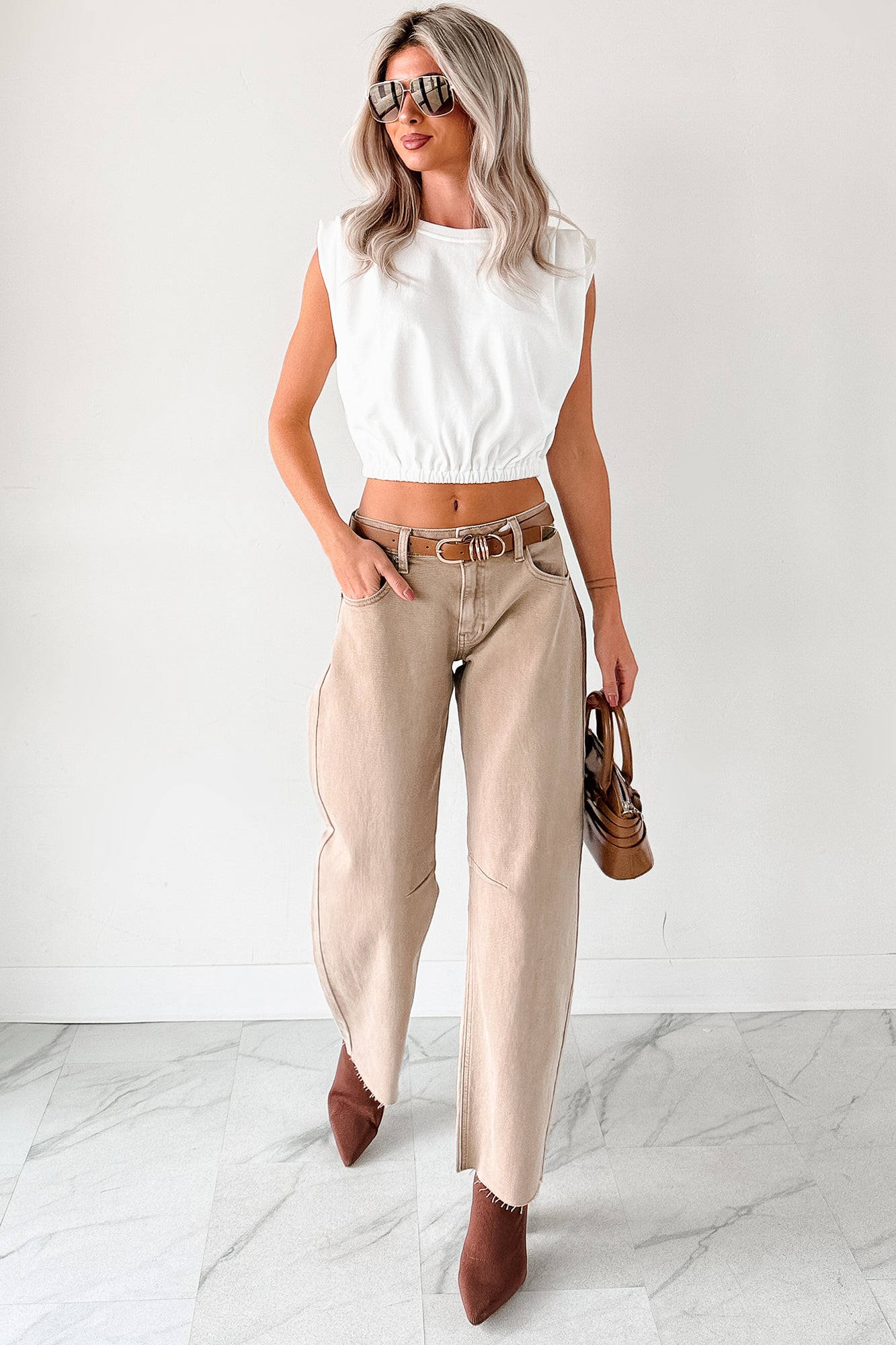 Need Me Now Pleated Muscle Top (White) - NanaMacs