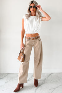 Always Next To Me Mid Rise Barrel Jeans (Vintage Khaki) - NanaMacs