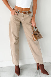 Always Next To Me Mid Rise Barrel Jeans (Vintage Khaki) - NanaMacs