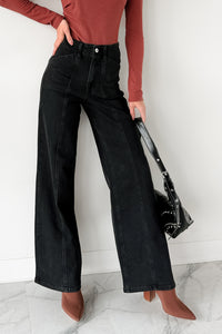 Nelson High Rise Wide Leg Mica Denim Jeans (Black) - NanaMacs