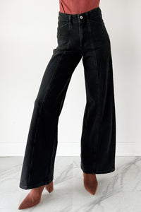 Nelson High Rise Wide Leg Mica Denim Jeans (Black) - NanaMacs