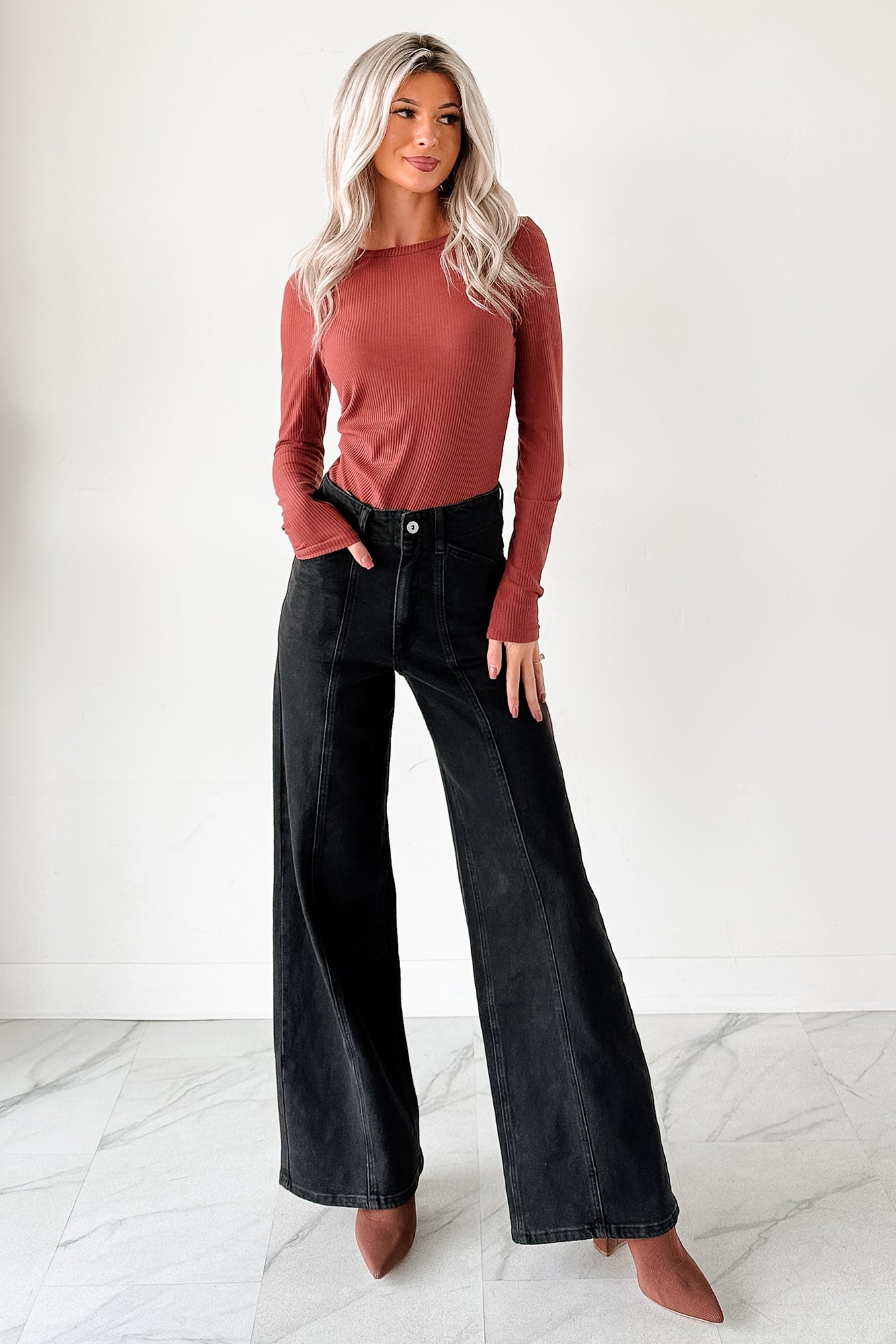 Nelson High Rise Wide Leg Mica Denim Jeans (Black) - NanaMacs