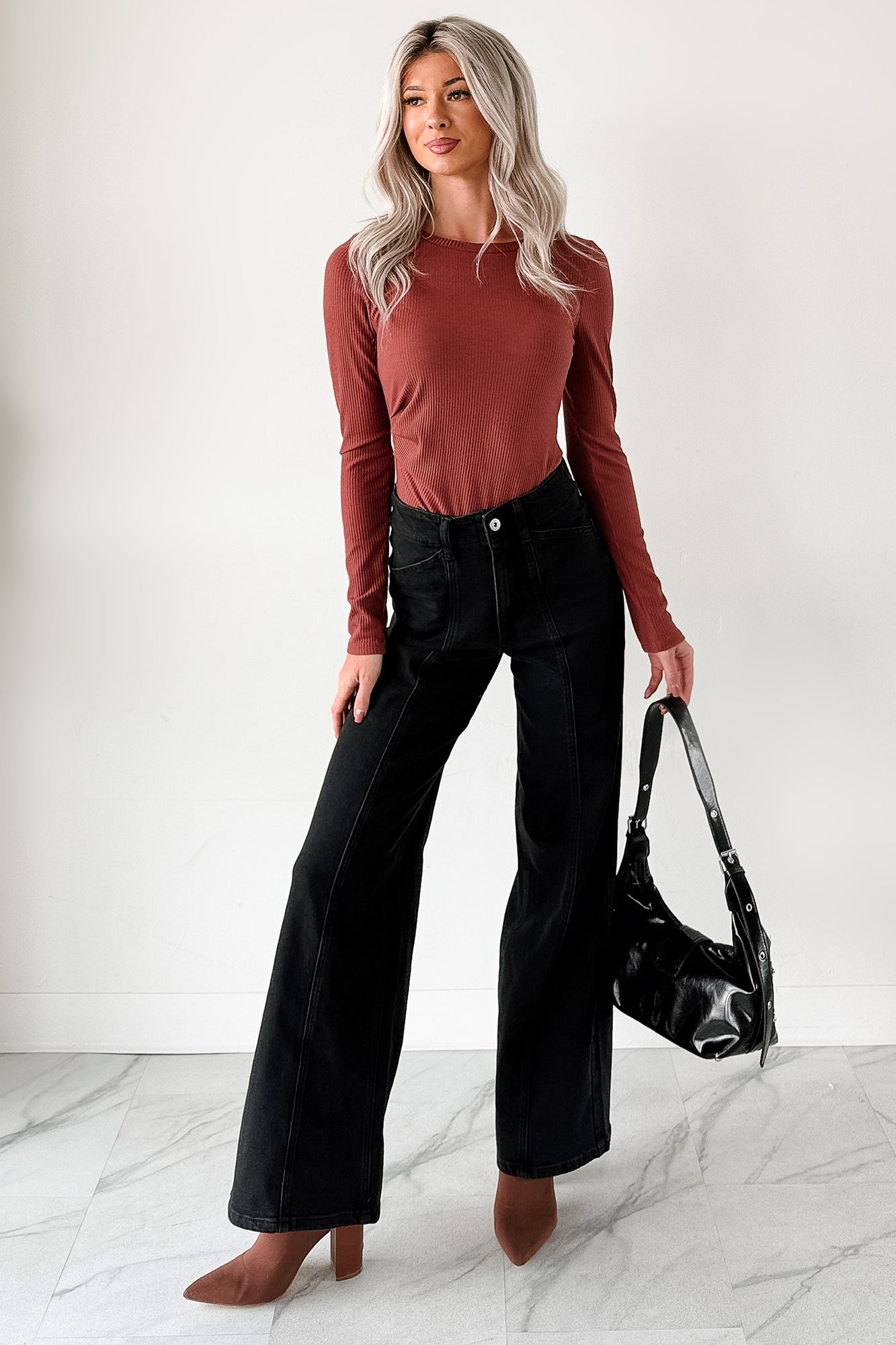 Nelson High Rise Wide Leg Mica Denim Jeans (Black) - NanaMacs