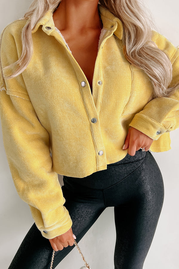 Montana Smiles Sherpa Lined Chenille Crop Jacket (Yellow) - NanaMacs