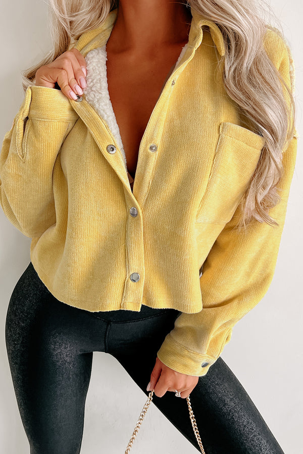 Montana Smiles Sherpa Lined Chenille Crop Jacket (Yellow) - NanaMacs