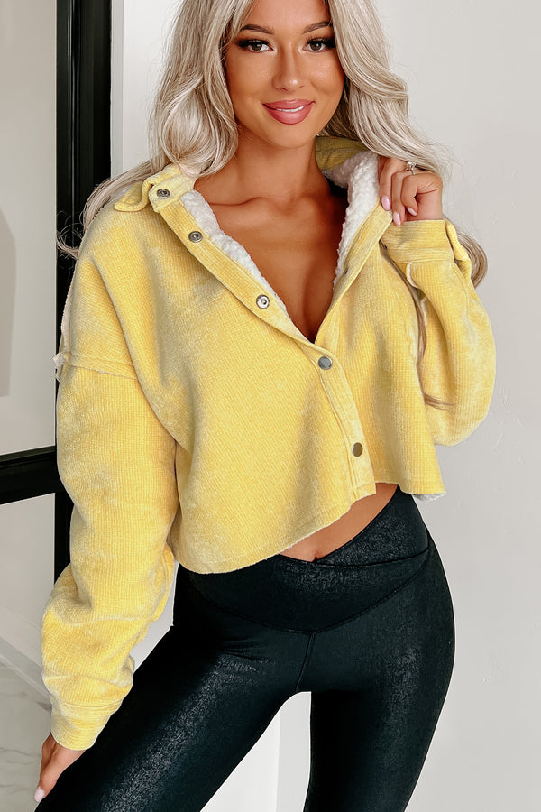 Montana Smiles Sherpa Lined Chenille Crop Jacket (Yellow) - NanaMacs