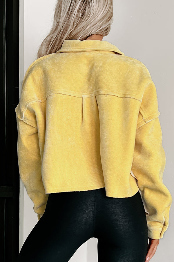 Montana Smiles Sherpa Lined Chenille Crop Jacket (Yellow) - NanaMacs