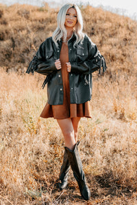 Creating Moments Faux Leather Fringe Jacket (Black) - NanaMacs