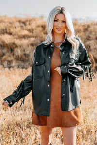 Creating Moments Faux Leather Fringe Jacket (Black) - NanaMacs