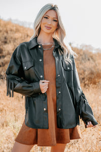 Creating Moments Faux Leather Fringe Jacket (Black) - NanaMacs